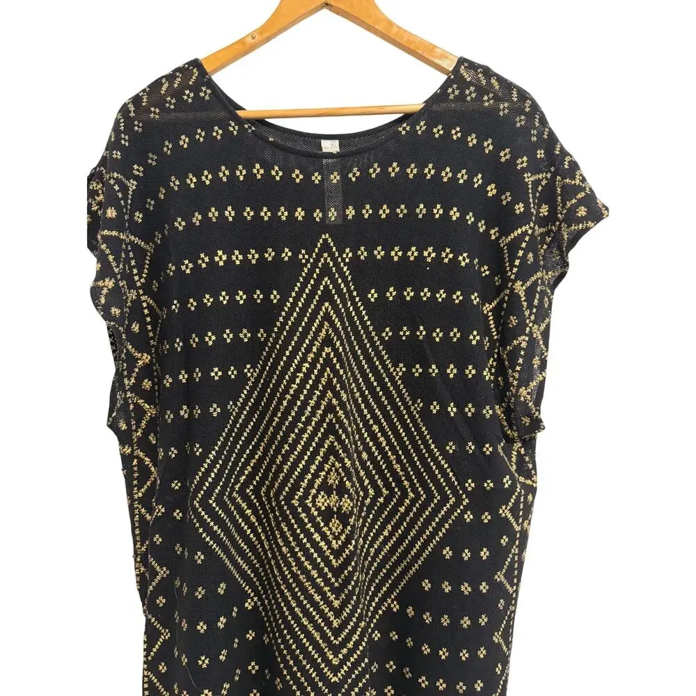 Free People New Romantics Poncho Tunic Dress Black Gold XS